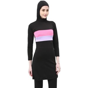 Roze Vrouwen Streep Gedrukt Moslim Badmode Hijab Muslimah Islamitische Plus Size Badpak Zwemmen Surfkleding Sport Burkinis 5XL