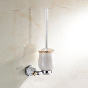 Antieke Goud Messing Afwerking Toiletborstel Houder Met Keramische Cup Bad Product Wandmontage Badkamer Accessoires Voor Thuis Verbeteren