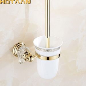 Hotaan Wandcloset Borstel Houder, Keramische Cup Bouw Base, Goud Kleur Badkamer Accessoires YT-12812