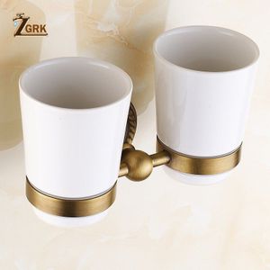 Zgrk Cup &amp; Tumbler Houders Retro Messing Materiaal Wandmontage Badkamer Accessoires Messing Dubbele Cup Tandenborstel Houders