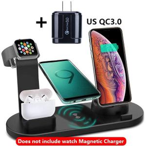 6 In 1 Draadloze Opladen Pad Stand Voor Apple Horloge 5 4 3 2 1 Iphone 11 X Xs Xr 8 Airpods Pro 10W Qi Fast Charger Dock Station