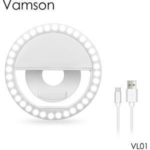 Vamson Selfie Ring Licht voor iPhone 11 USB Charge voor Huawei Selfie Draagbare Flash LED Ring Licht Fotografie voor Samsung VL01