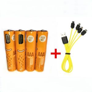 4PCS 1.2V AAA oplaadbare batterij 450mAh USB Ni-Mh oplaadbare batterij met Micro-USB snelle oplaadkabel