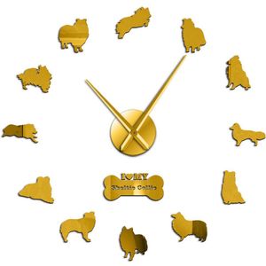 Sheltie Collie Hond Ras Mute Quartz DIY Wandklok Sheltie Shetland Herdershond Puppy Frameloze Muur Horloge Ruwe Collie Huisdier Klok