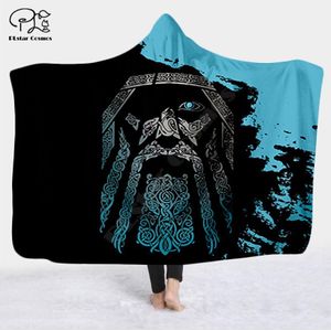 Viking Tattoo Karakter Hooded Deken Volwassen Kleurrijke Kind Sherpa Fleece Wearable Deken Microfiber Beddengoed Stijl-1