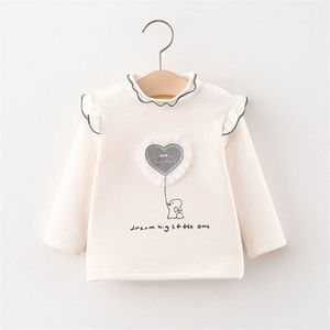 Herfst Winter Meisjes Kids T-shirt Fluwelen Hart Ruches Lange Mouw Kinderen Baby Zuigelingen Tops Basic Tee S11567