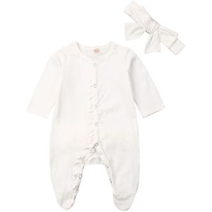 0-12M Pasgeboren Baby Baby Boy Meisje Ruches Romper Lange Mouw Zachte Jumpsuit Herfst Lente Baby Meisje Effen kostuums Baby Kleding