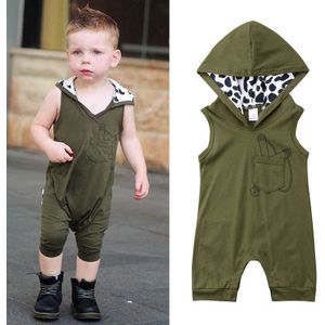 Wallarenear 0-24M Casual Peuter Pasgeboren Baby Jongen Romper Groene Mouwloze Katoen Luipaard Hooded Jumpsuit Kleding