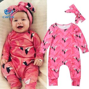 Mooie Peuter Kinderen Baby Meisje Kleding Tops Leuke Flamingo Romper + Hoofdband Sunsuit Outfit Set 0-24 m