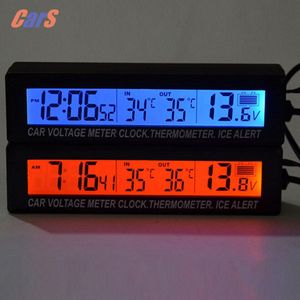 12 V/24 V Digitale Auto Voltage Meter 3 in 1 Digitale LCD Klok In/Out Auto Thermometer batterij Voltage Monitor Meter