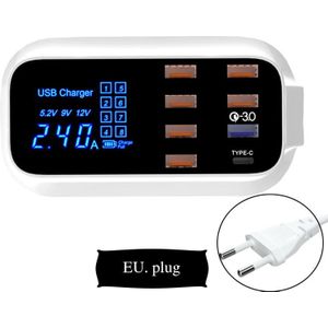 8 Poorten Qc 3.0 Quick Charge Station Led Display Mobiele Telefoon Muur Usb Charger Voor Iphone 6 7 8 7plus X Xiaomi