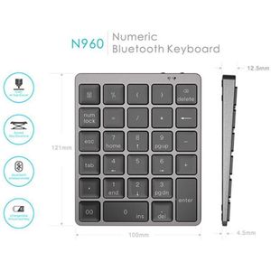 Aluminium 28 Toetsen Draadloze Bluetooth Numeriek Toetsenbord Ultra-Dunne Mini Draagbare Oplaadbare Kantoor Thuis Numpad