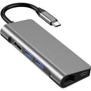 Type C Hub, 7-In-1 Adapter Met Gigabit Ethernet, 4K Usb C Naar Hdmi, 2 USB3.0, sd/Tf Kaartlezer Compatibel Voor Mac Pro En Andere