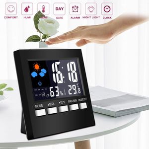 Led Wekker Weer Temperatuur Thermometer Desk Tijd Datum Display Kalender Hygrometer Vochtigheid Weerbericht Digitale Klok
