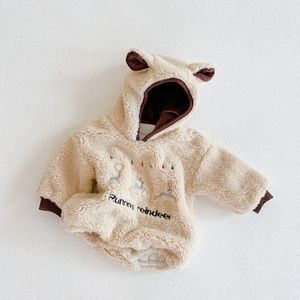 Herfst Baby Jongen Kleding Meisje Hooded Lange Mouwen Bodysuit Jumpsuit Pasgeboren Winter Fawn Borduurwerk Cartoon Kostuums