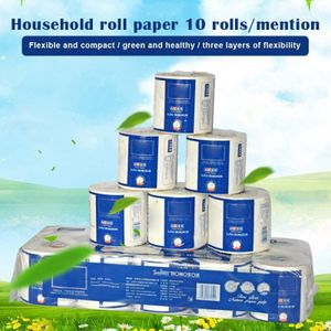 10 Roll Toiletpapier Hotel Huishouden Papierrol 3-Ply Natuur Houtpulp Badkamer Toiletpapier M3