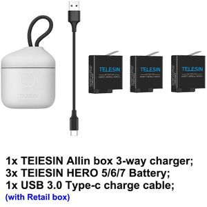 Telesin Allin Box 3 Slots Battery Charger Opladen Opbergdoos Tf Kaartlezer Geval Voor Gopro Hero 5/6/7 zwarte Accessoires