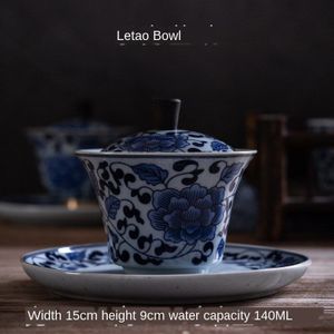 Blauw-Wit Porselein Met De Gaiwan Theekopje Thee Koningin Sancai Bowls Enkele Kung Fu Thee Keramische Thuis retro Sopera De Ceramica