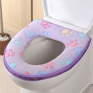 Rits Toilet Seat Cover Voetafdruk Warm Pluche Winter Badkamer Benodigdheden Paars/Koffie/Blauw/Roze Milieuvriendelijke 7A2453