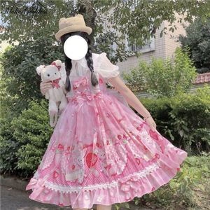 Lolita Japanse Zoete Picknick Bunny Lolita Mouwloze Sling Ruche Jsk Jurk Zomer