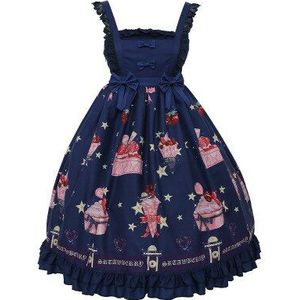 Japanse Lolita Kawaii Jurken Sweet Meisje Aardbei Lolita JSK Zachte Zus Jurk Gothic Blauw Roze Hoge Taille Band Jurk