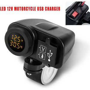 Gele Motorfiets Usb Charger Led 12V 2.1A + 2.1A Digitale Thermometer 15W