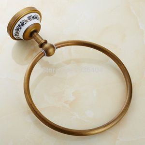 Wandmontage badkamer accessoires handdoek ring met porselein antieke koperen handdoekenrek R506