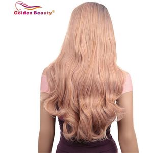 Lace Front Pruiken voor Vrouwen Body Wave Ombre Synthetische Pruik Halflang Pruiken met Side Diepe Afscheid Gouden Schoonheid