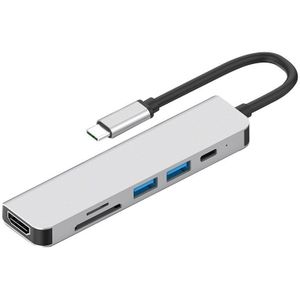 6 In 1 Usb Type C Hub Adapter Met 4K Hdmi Multipoort Kaartlezer USB3.0 Tf Pd Video Multi poorten Adapter