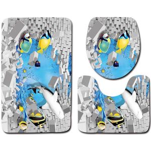 Zeegle 3D Vis Gedrukt Badkamer Tapijten 3 Stuks Anti-Slip Tapijt In De Toilet Wasbare Voetstuk Tapijt Deksel Wc cover Badmatten