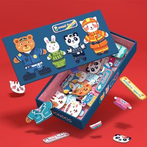 Kids Puzzels Grote Doos Magnetische Dier Jurk Veranderende Puzzel Educatief Speelgoed Voor Kinderen Baby Houten Speelgoed Voor Kinderen Puzzels