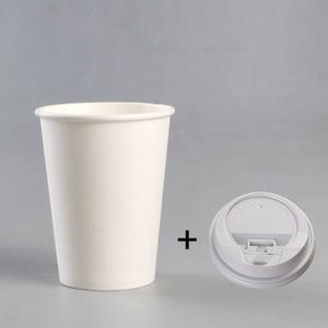 50 Pcs Wit Wegwerp Koffie Kopjes Koud Drink Thee Takeaway Verpakking Papier Cup Met Deksel En Kraft papier Mouw
