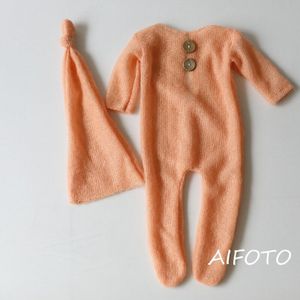 9 Kleuren Mohair Romper Voor Pasgeboren Fotografie Rekwisieten, 0-1M Baby Boy Meisje Kleding Hoed Set Accessoires Photo Booth Outfits Studio