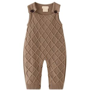 Baby Rompertjes Gebreide Bruin Mouwloze Overalls Pasgeborenen Een Stuk Jumpsuits Katoen Meisjes Herfst Bovenkleding Zuigelingsjongen Kleren