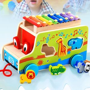 Houten Xylofoon Muziek Instrument Trailer Auto Dier Puzzel Blok Speelgoed Voor kinderen muziekinstrument Kids Educatief Speelgoed