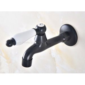 Zwarte Olie Gewreven Messing Cross Handvat Muurbevestiging Mop Zwembad Water Tap Kraan Enkel Handvat Koud Water Kraan zav338