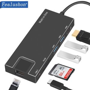 Fealushon Docking Station Type C naar HDMI USB3.0 RJ45 Gigabit PD Hub voor Laptop Macbook Pro HP DELL Oppervlak Lenovo samsung Dock