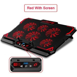 Gaming Laptop Cooler Notebook Cooling Pad 6 Stille Led Display Fans Krachtige Luchtstroom Draagbare Verstelbare Laptop Stand Aircooler