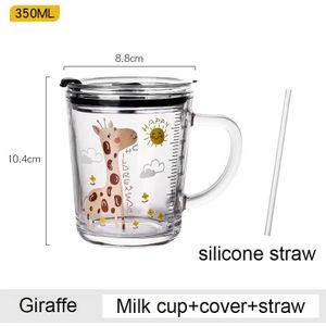 350Ml Melk Cup Met Cover En Siliconen Stro Glas Mok Voor Baby Cartoon Dier Eenhoorn Drink Water Fles Warmte-Slip Handvat