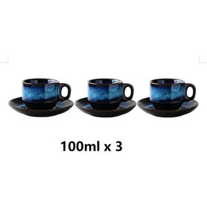 Modieuze Porselein Craftsman Keramische Kopje Koffie En Schotel Set Creatieve Ontbijt Cup Afternoon Tea Japanse Eenvoudige Blauw