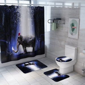 Exotische 4Pcs Badkamer Matten Oranje Olifant Douche Gordijnen Water Absorberende Tapijt Wc Cover Badmat Antislip Tapijt Wc decor