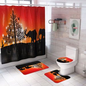 Exotische 4Pcs Badkamer Matten Oranje Olifant Douche Gordijnen Water Absorberende Tapijt Wc Cover Badmat Antislip Tapijt Wc decor