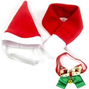 Christmas Pet Supplies Cute Cat Collar with Bell Warm Plush Cap Scarf Bow Tie Set Christmas Costume for Small Dogs Accessories