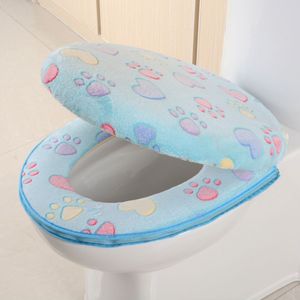 Toilet Seat Cover Sets Kawaii Cat Footprint Cushion with Zipper Waterproof Warmer Toilet Mat Bathroom Products Home Decoration