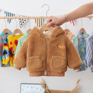 Winter Warm Kinderen Kids Cartoon Bear Hooded Wol Lam Dikke Fleece Jassen Jongens Toevallige Bovenkleding Jassen Casaco