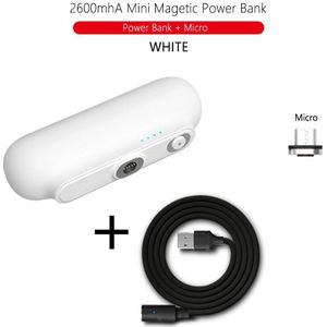 Brorikoy Power Bank 2600Mah Draagbare Opladen Powerbank Usb Magnetische Micro Type-C Kabel Voor Iphone 11 X Samsung externe Batterij