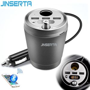 JINSERTA Bluetooth Auto Mp3-speler Fm-zender 3 Usb-uitgang 3.1A Cup Sigarettenaansteker Adapter Telefoon Oplader USB TF SD Siri