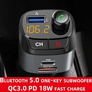 Cden Auto Fm-zender Mp3 Speler Bluetooth 5.0 Ontvanger U Disk Sub-Woofer QC3.0 PD18W Quick Charge Usb Snelle opladen