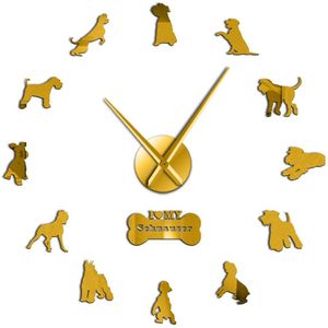 I Love My Schnauzer Hond Ras 3D Diy Wandklok Puppy Dieren Muurstickers Klok Horloge Voor Woonkamer Huisdier winkel Creatieve Tonen