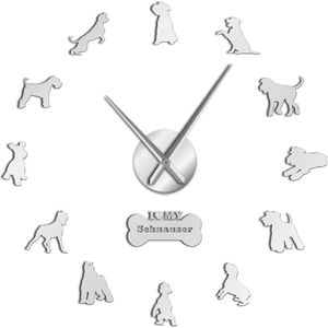 I Love My Schnauzer Hond Ras 3D Diy Wandklok Puppy Dieren Muurstickers Klok Horloge Voor Woonkamer Huisdier winkel Creatieve Tonen